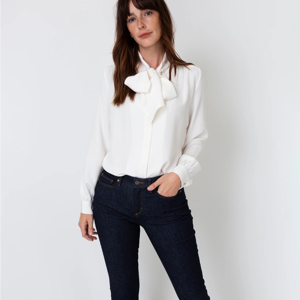 White Tie-Neck Blouse